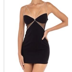 NWT HEIRESS Beverly Hills diamante strap cutout mini dress Medium Rhinestones L7